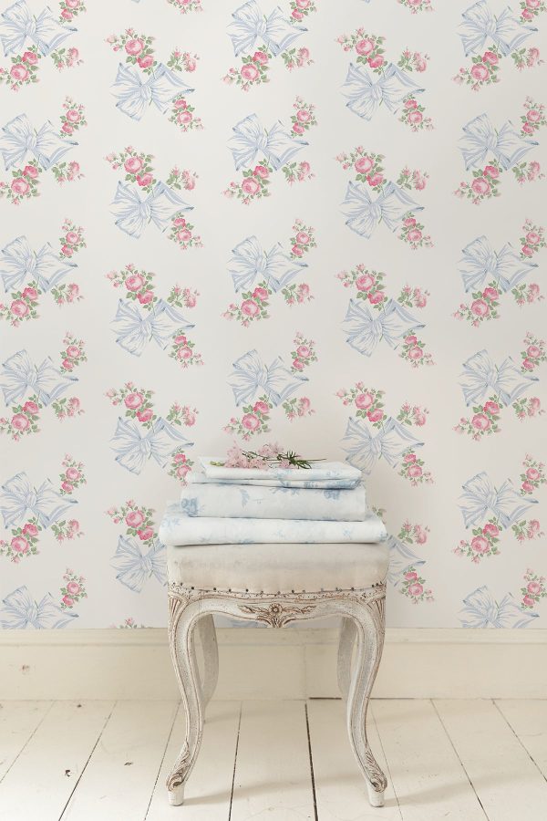 Rosa Beaux Pastel Large Bow Spot Wallpaper Cheap - Image 4
