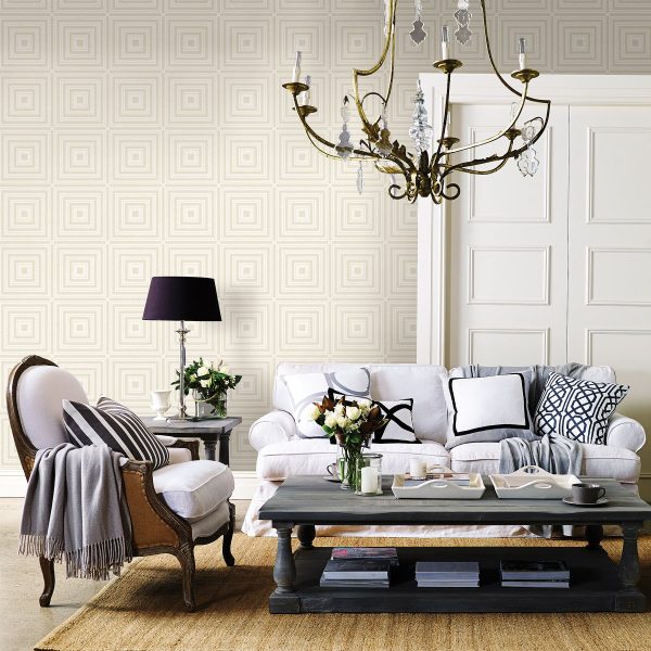 Luminous Platinum Beaded Geometric Wallpaper For Discount - Image 2
