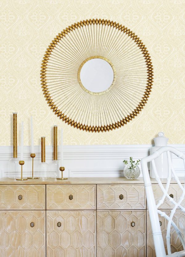 Scout Light Yellow Floral Ogee Wallpaper For Cheap - Image 3