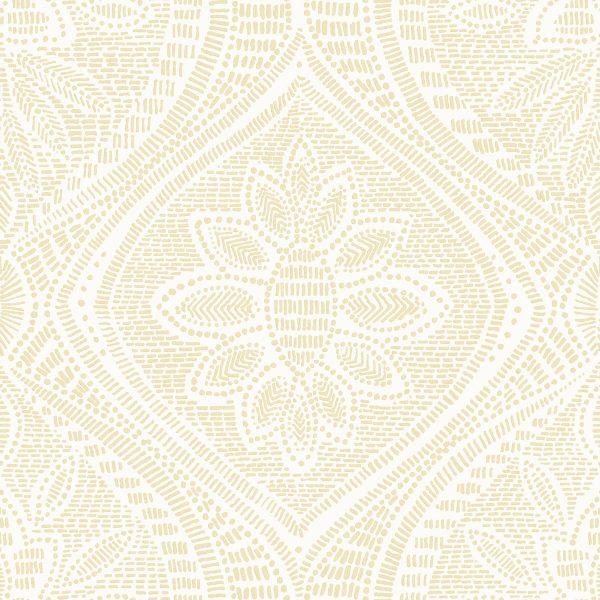 Scout Light Yellow Floral Ogee Wallpaper For Cheap
