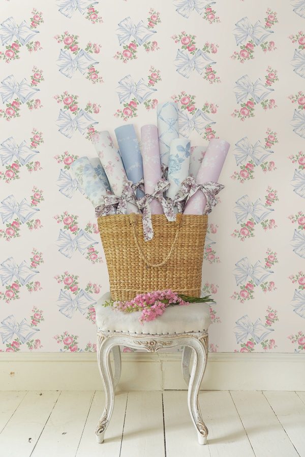Rosa Beaux Pastel Large Bow Spot Wallpaper Cheap - Image 5