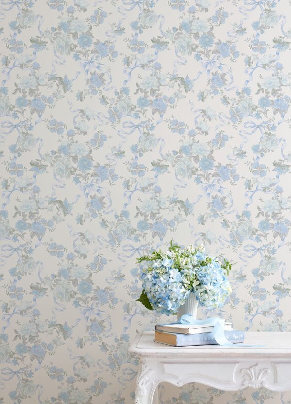 Cabbage Rose Bow Pretty in Ribbons and Roses Wallpaper Online - Image 5