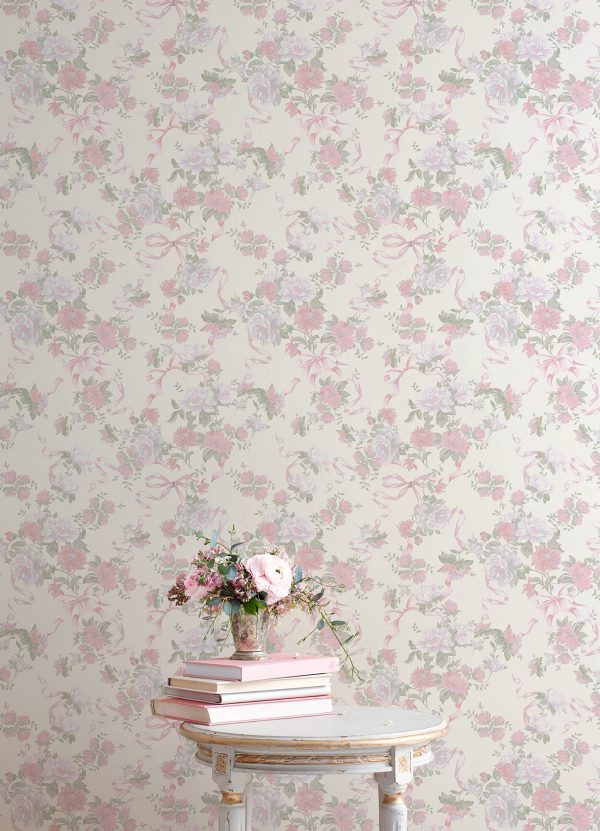 Cabbage Rose Bow Pretty in Ribbons and Roses Wallpaper Online - Image 2