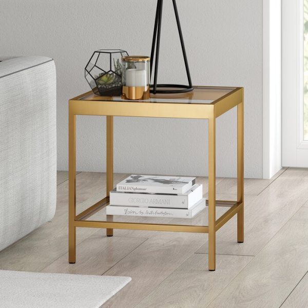 Gold Glass Top End Table (299MM) For Sale